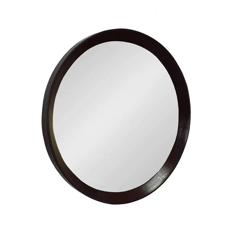 20" Dark Brown Round Wood Framed Accent Mirror