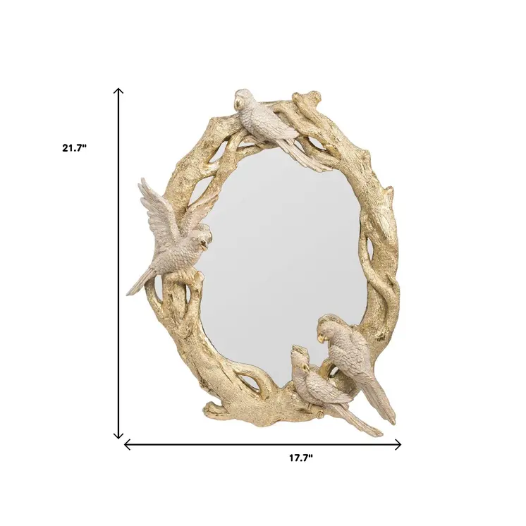 22" Gold Birds and Branches Resin Framed Accent Mirror