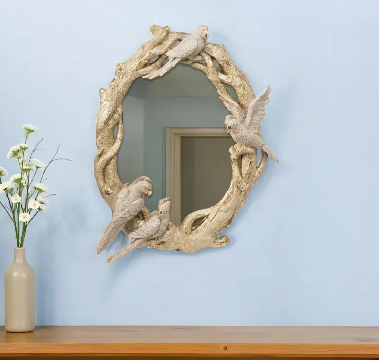 22" Gold Birds and Branches Resin Framed Accent Mirror
