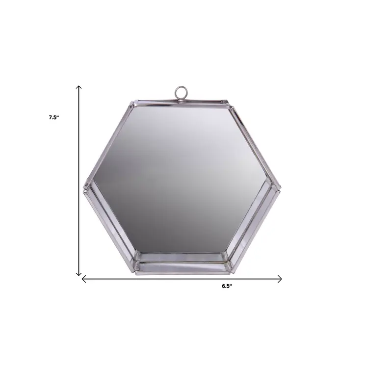 8" Silver Hexagon Steel Framed Accent Mirror