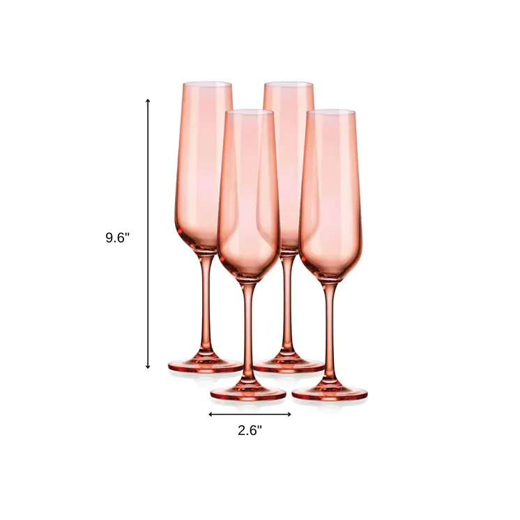 Set of Four Coral Crystal Narrowing Shape Stemmed Flute