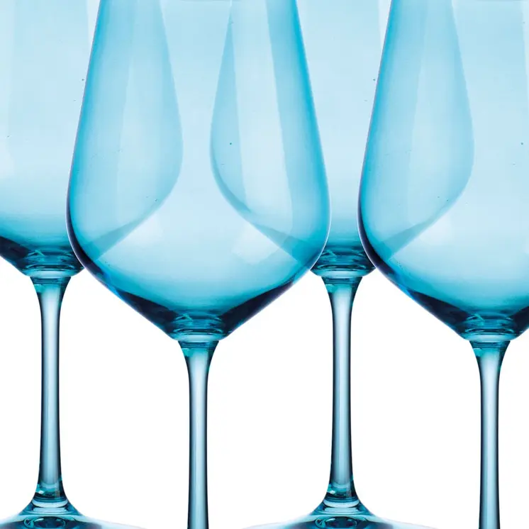 Set of Four Blue Crystal Balloon Bowl Stemmed Red Wine Glass