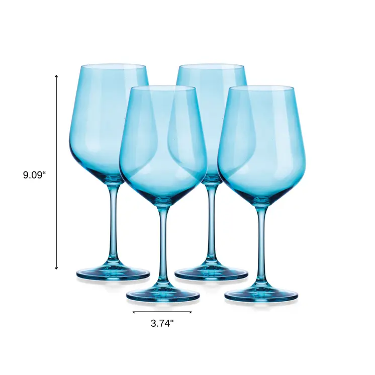 Set of Four Blue Crystal Balloon Bowl Stemmed Red Wine Glass