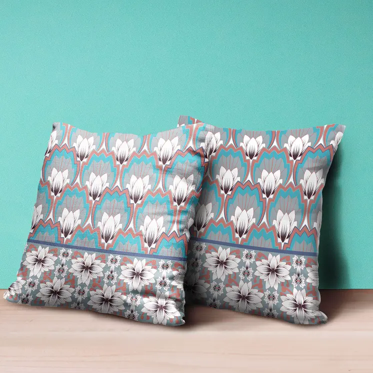 20x20 Mint Gray Orange Blown Seam Broadcloth Floral Throw Pillow