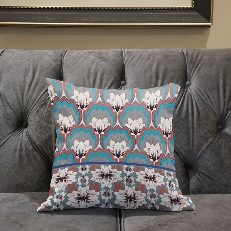 20x20 Mint Gray Orange Blown Seam Broadcloth Floral Throw Pillow