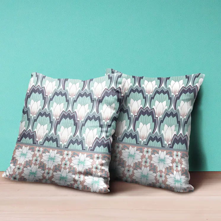 16x16 White Green Pink Blown Seam Broadcloth Floral Throw Pillow