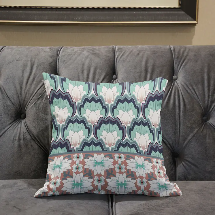 16x16 White Green Pink Blown Seam Broadcloth Floral Throw Pillow