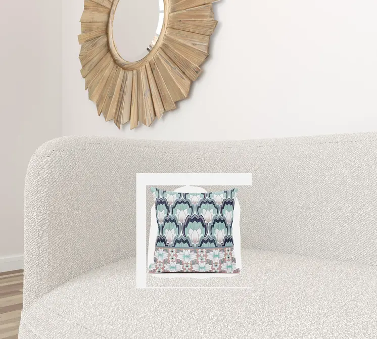 16x16 White Green Pink Blown Seam Broadcloth Floral Throw Pillow