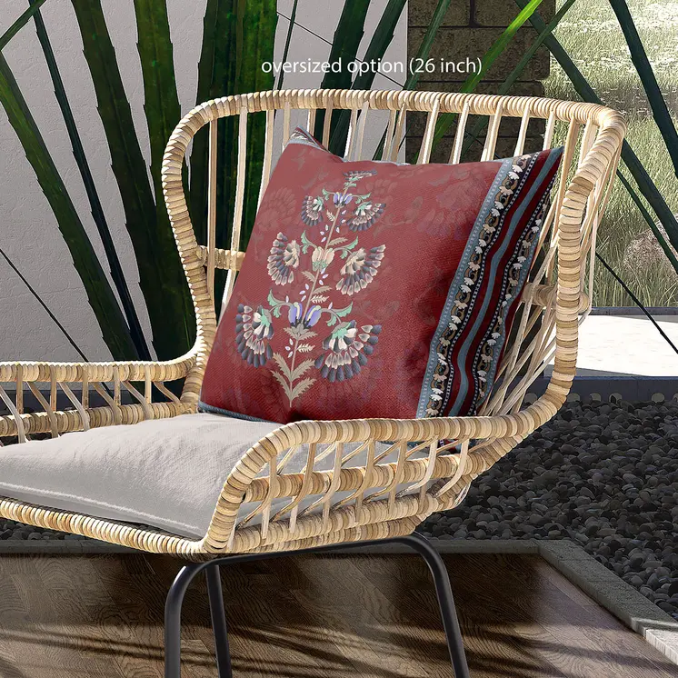 18x18 Red Blown Seam Broadcloth Floral Throw Pillow
