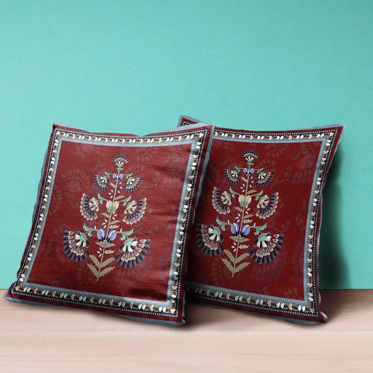 18x18 Red Blown Seam Broadcloth Floral Throw Pillow