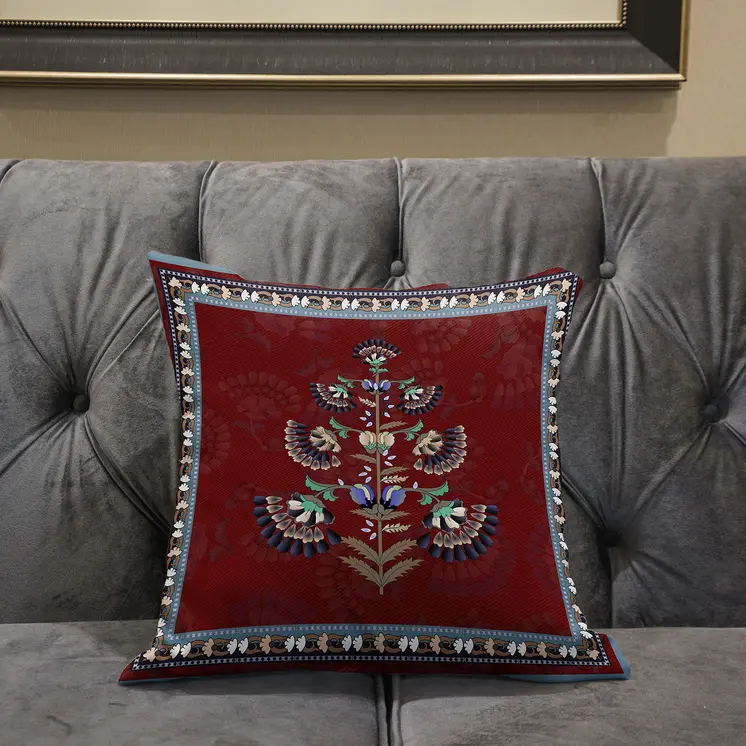 18x18 Red Blown Seam Broadcloth Floral Throw Pillow