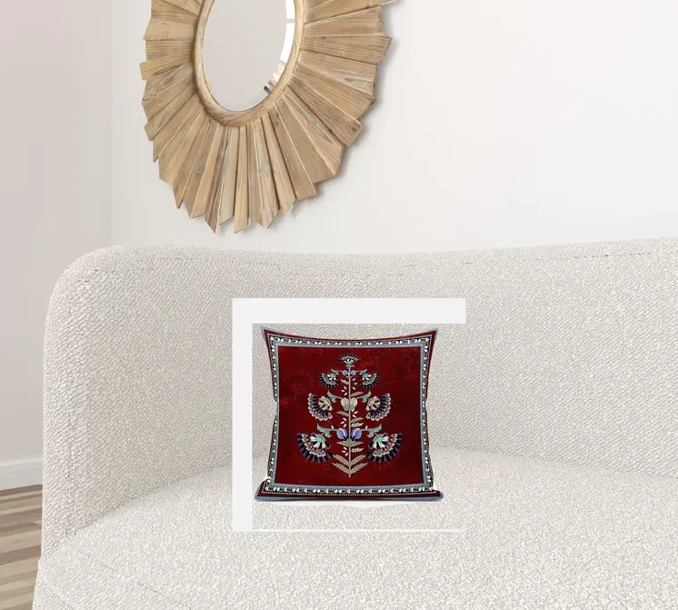 18x18 Red Blown Seam Broadcloth Floral Throw Pillow