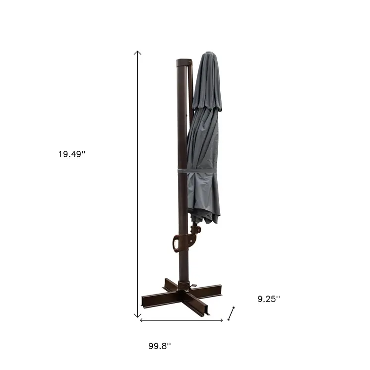 11.5' Dark Gray Polyester Round Tilt Cantilever Patio Umbrella With Stand