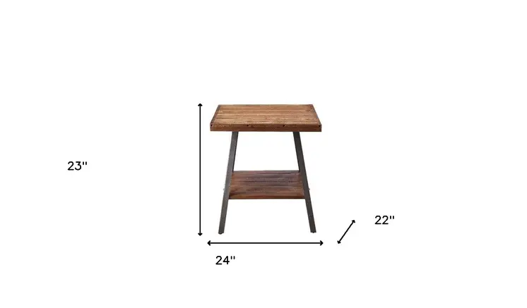 23" Sandy Black And Weathered Oak Manufactured Wood Rectangular End Table With Shelf