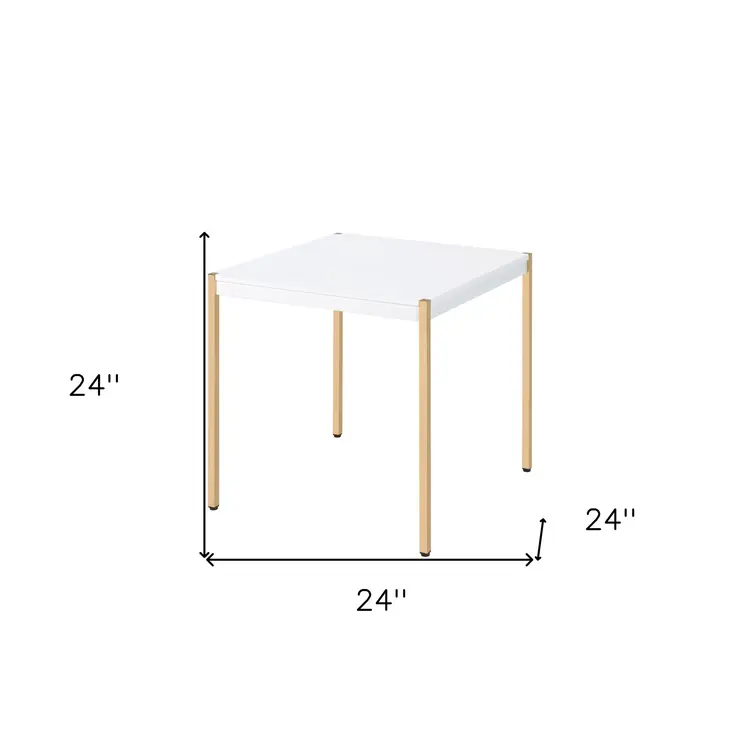 24" Gold And White Manufactured Wood Square End Table