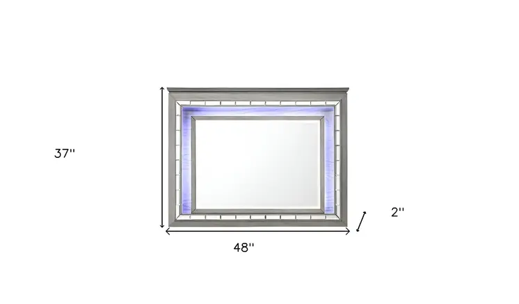 37" Gray Lighted Wood Framed Mounted Dresser Mirror