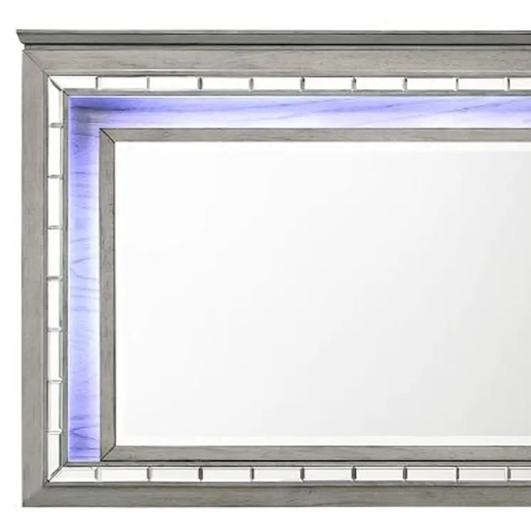 37" Gray Lighted Wood Framed Mounted Dresser Mirror