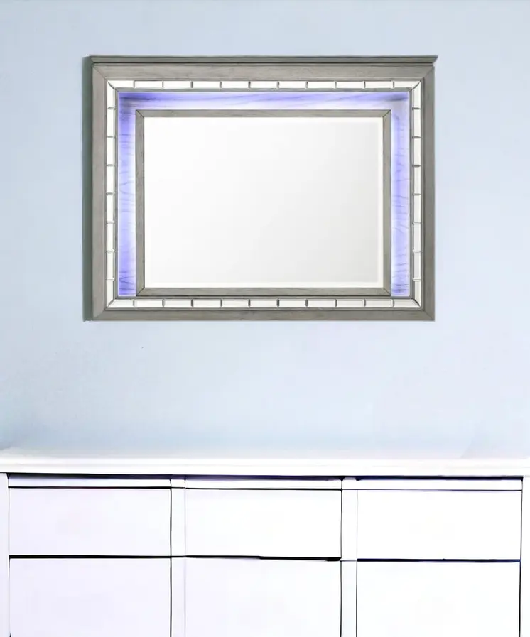 37" Gray Lighted Wood Framed Mounted Dresser Mirror