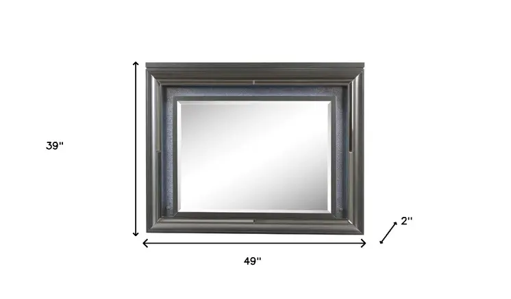 39" Gunmetal Lighted Wood Framed Mounted Dresser Mirror