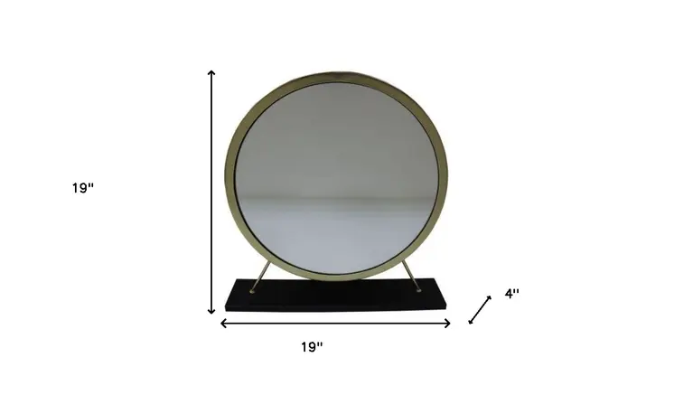 19" Brass Round Metal Framed Freestanding Mirror