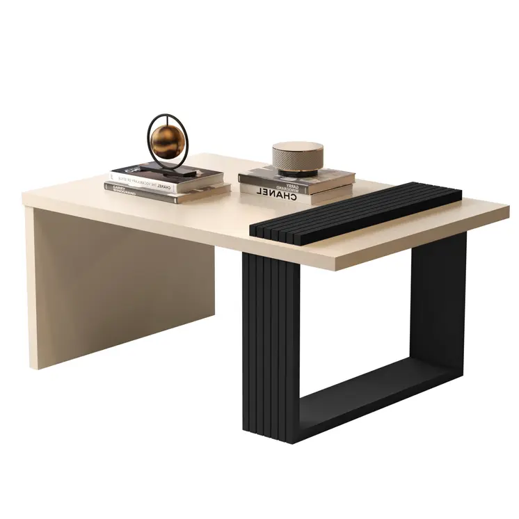 32" Off White And Black and Off White Coffee Table