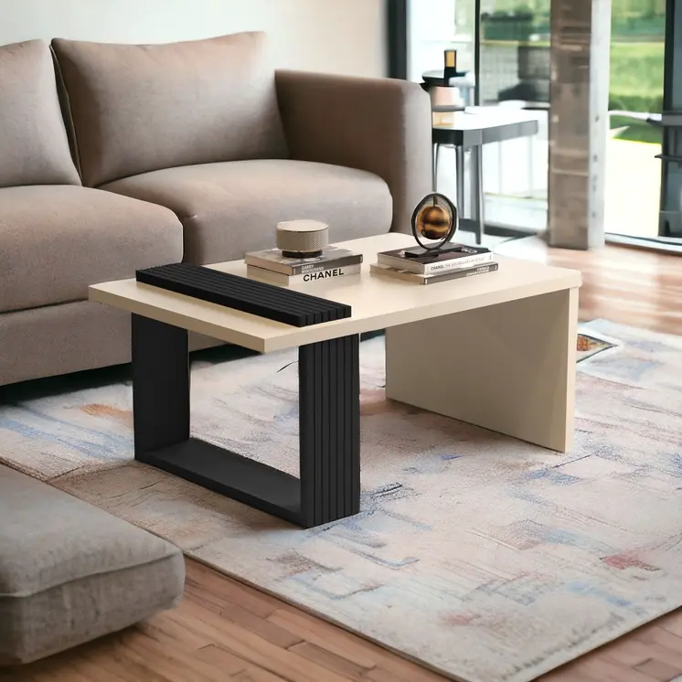 32" Off White And Black and Off White Coffee Table