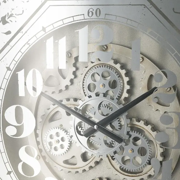24" Square Gold and Silver Wood and Mirror Exposed Gear Wall Clock