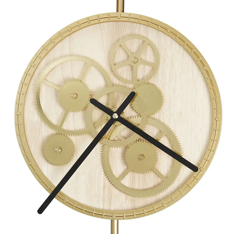 20" Novelty Gold Metal and Glass Analog Exposed Gear Wall Clock