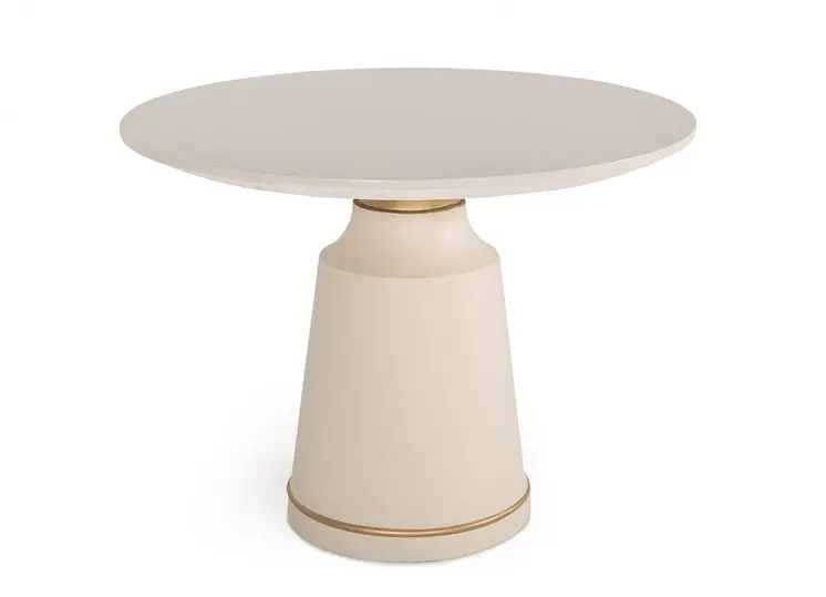 39" Off White And Off White And Brass Rounded Concrete Dining Table