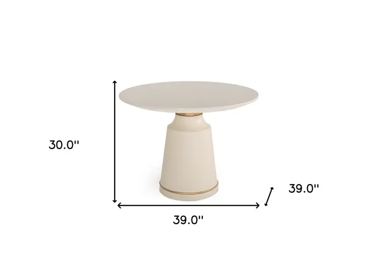 39" Off White And Off White And Brass Rounded Concrete Dining Table