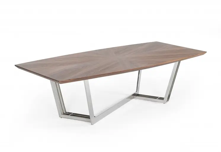 107" Walnut And Silver Rectangular Manufactured Wood And Iron Dining Table