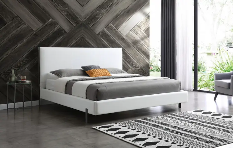King White Upholstered Faux Leather Bed With USB