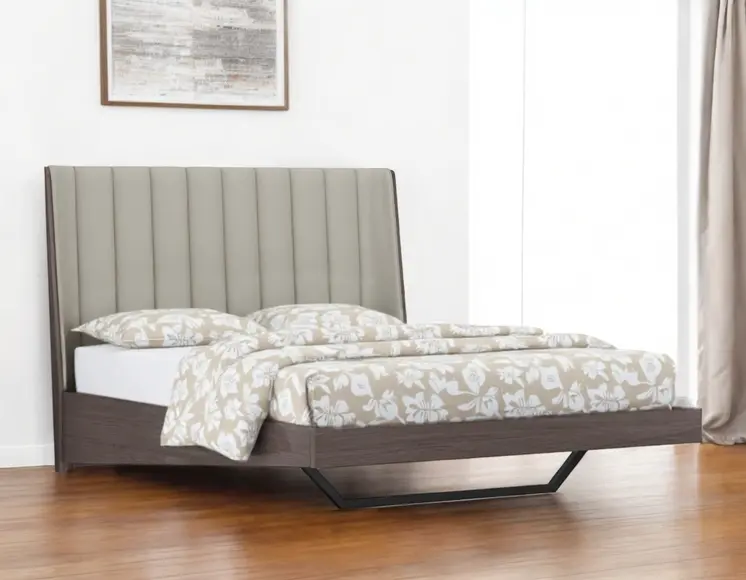 Queen Grey Upholstered Faux Leather and Ivory Gloss Bed Frame