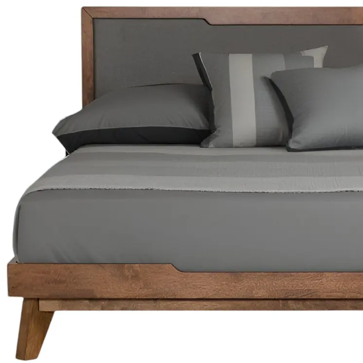 Gray and Brown Wood And Linen Queen Bed Frame
