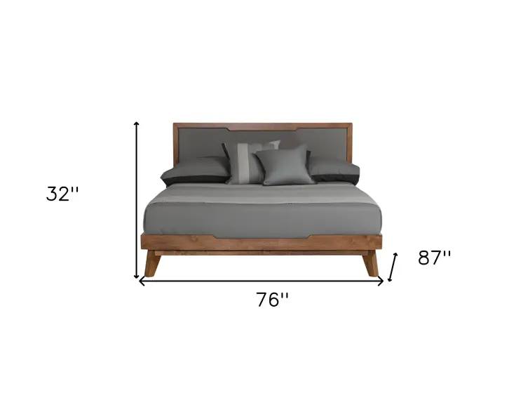 Gray and Brown Wood And Linen California King Bed Frame