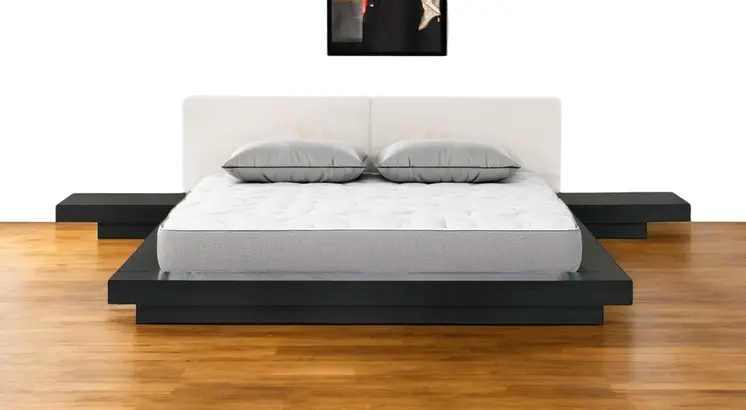 Black and White Solid Wood And Faux Leather Queen Bed Frame