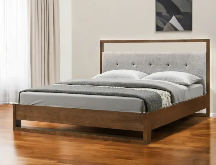 Brown and Gray Wood Tufted Upholstered California King Bed Frame