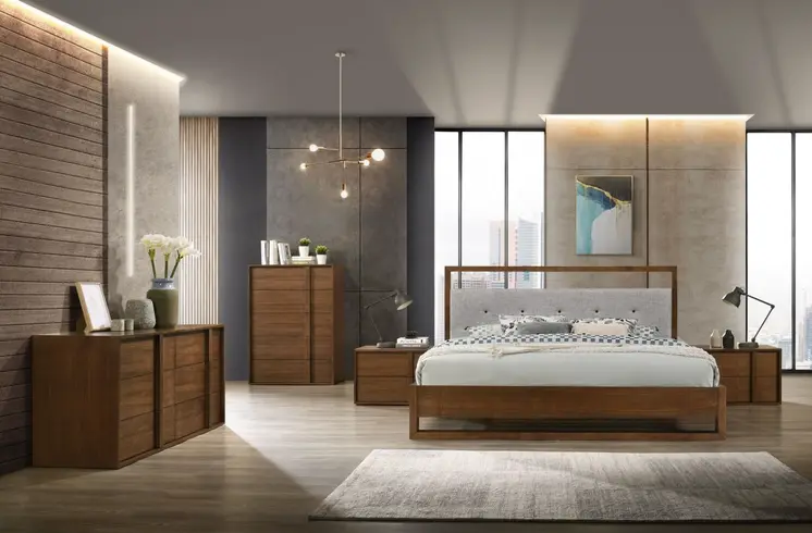 Brown and Gray Wood Tufted Upholstered California King Bed Frame