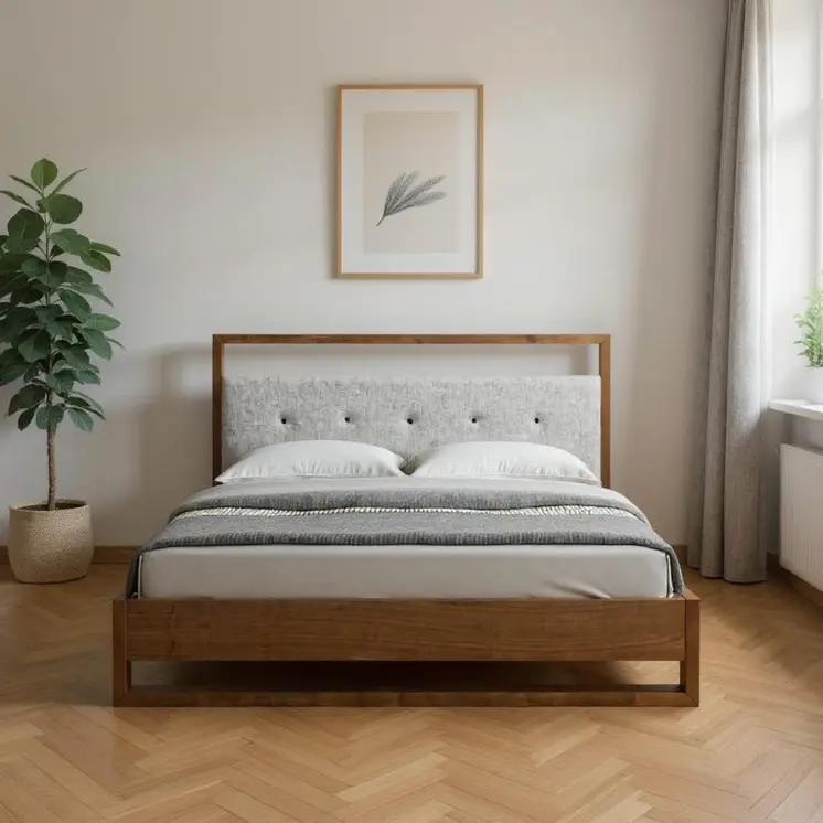 Brown and Gray Wood Tufted Upholstered California King Bed Frame
