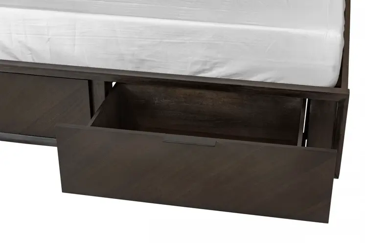 Dark Brown Solid Wood Queen With Two Drawers Bed Frame