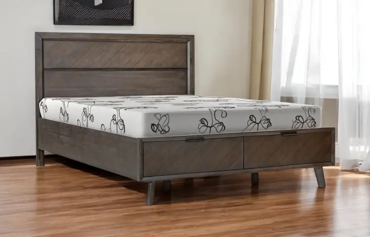 Dark Brown Solid Wood Queen With Two Drawers Bed Frame