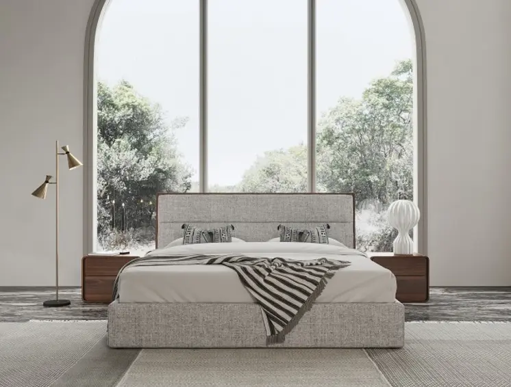 Brown and Gray Wood Upholstered Queen Bed Frame
