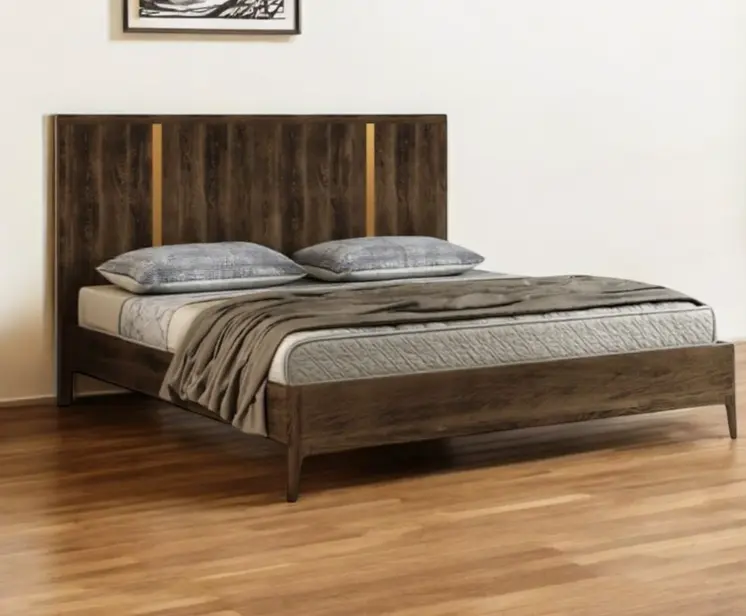 Brown and Gold Wood King Bed Frame