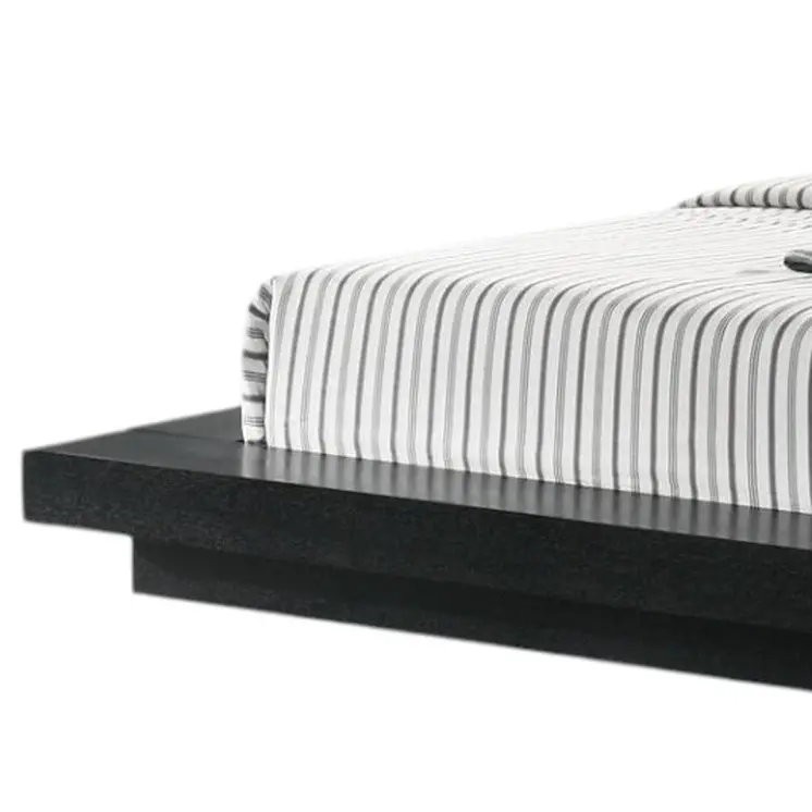 Black and Gray Wood And Faux Leather King Bed Frame With Attached Nightstands