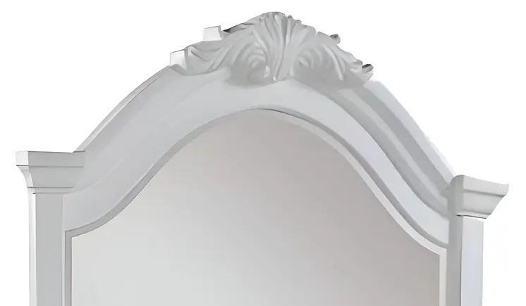 43" White Crowned Top Wood Framed Mounted Dresser Mirror