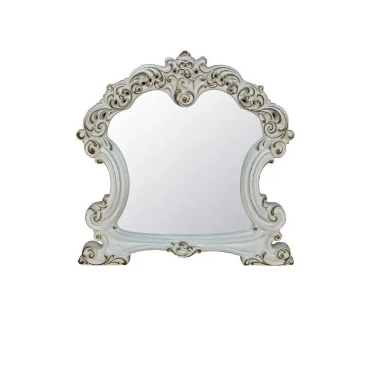 45" White Abstract Wood Framed Mounted Dresser Mirror