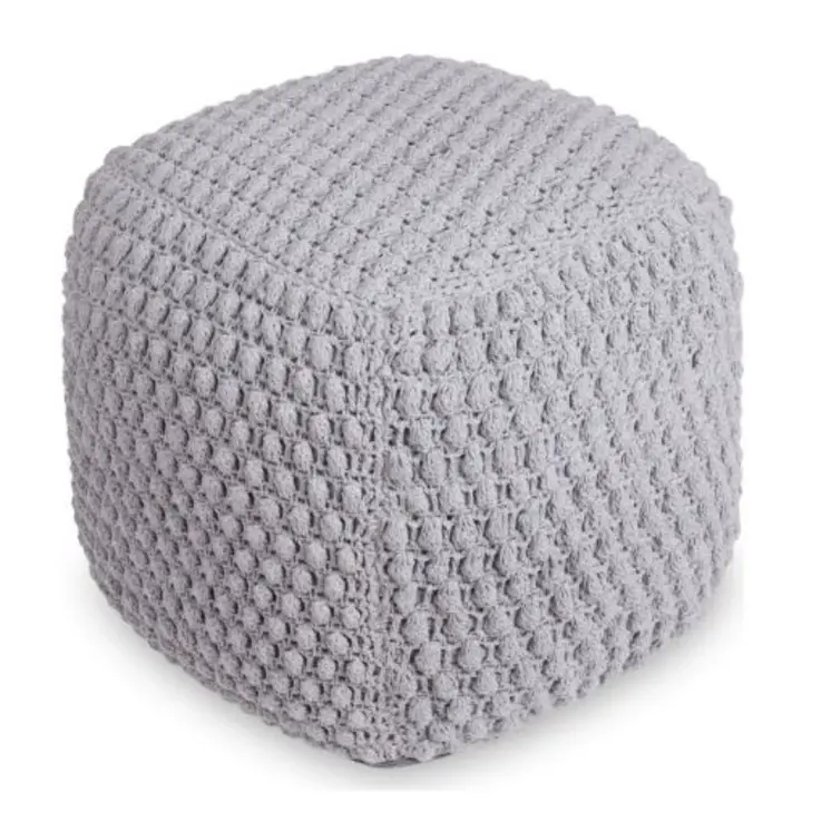 18" Light Gray Cotton Blend Pouf Ottoman