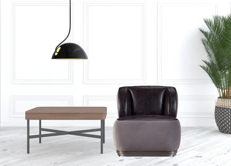 29" Slate Gray and Brown Velvet Slipper Chair
