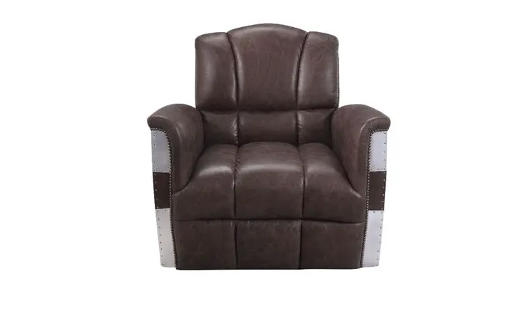 35" Brown Top Grain Leather Patchwork Club Chair