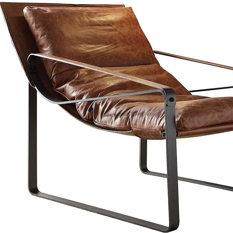 27" Chocolate and Steel Blue Top Grain Leather Lounge Chair